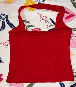 Red helter neck fitted crop top ❤️