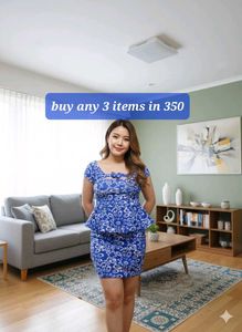 Blue Floral Peplum Dress