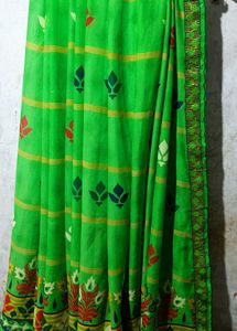 S10 Green Floral Print Saree With Atteched Blouse