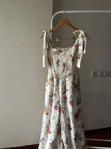 Floral White Cotton High-waisted Jumpsuit