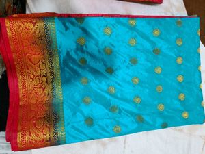 Silk Saree - Red &amp; Turquoise