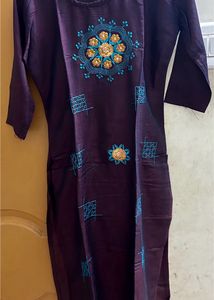 Ethnic Brown Straight Kurta With 3/4th Hand