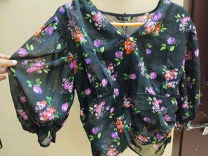 Tokio Talkies Floral Georgette Black Top Xl
