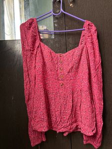Pink Printed Smocked Peplum Top