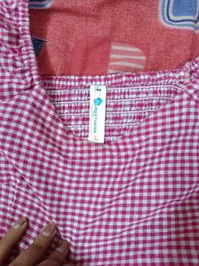 Pink Gingham Peplum Top