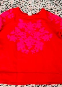 Red Floral Embroidered Sweatshirt