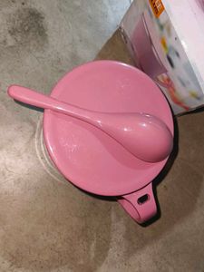 stainless steel, plastic soup bowl with lid &amp;spoon