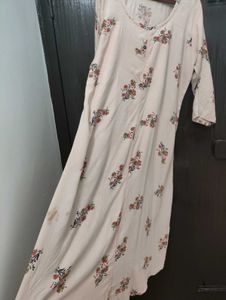 Beige Floral Print Dress