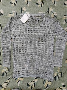 Silver Knit Open Weave Top Combo 2 Piece