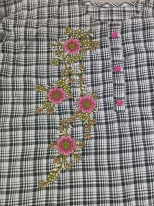 Checkered Embroidered Kurti