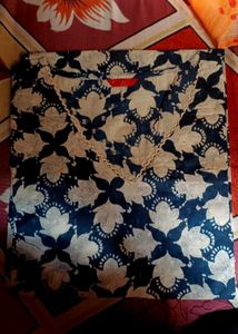 Indigo Blue Kurti with Cream Floral Block Print