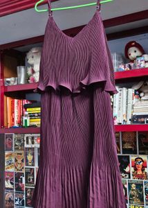 Burgundy Pleated Midi Dress