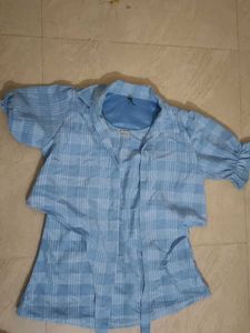 Light Blue Plaid Tie-Waist Top