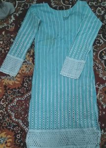 Aqua Schiffli Embroidered Kurta