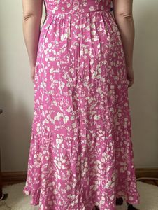 Pink Floral Puff Sleeve Maxi Dress