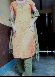 Orange Embroidered Kurta Set