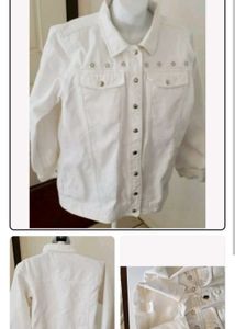Avon 100% cotton white embellished studded jacket