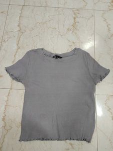 Cute Grey Ribbed Top