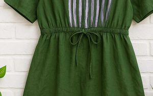 Green Linen Blend Mini Dress