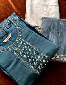 Teal Embroidered Kurta Set