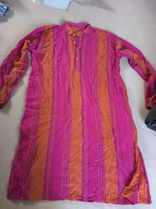 Striped Pink &amp; Orange Kurta For Men