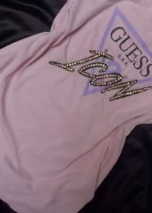 Guess Icon Rhinestone Tee- pink colour - size -s