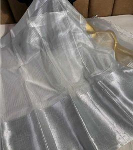 Elegant Silver Tissue Kota Saree