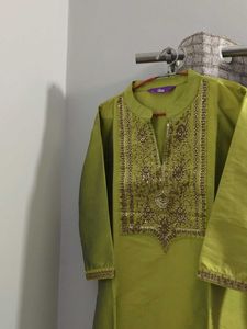 Olive Green Embroidered Kurti