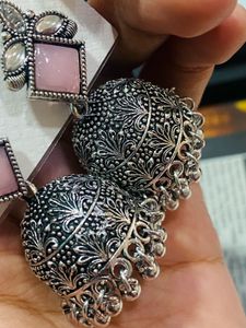Pink Jhumka Earrings