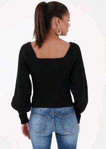 Black Square Neck Top