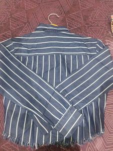 Navy Blue Cropped Stripes Shirt