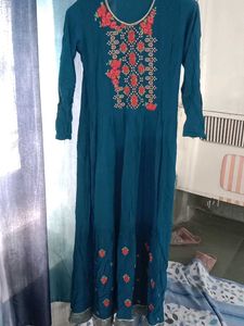 Embroidered Teal Maxi Dress