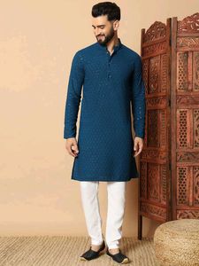 Teal Embellished Kurta Set