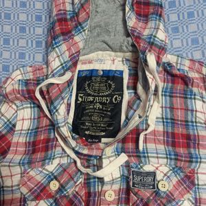 Red Plaid Hoodie Shirt