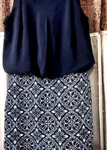 Navy & White Print Dress