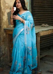 Sky Blue Floral Saree