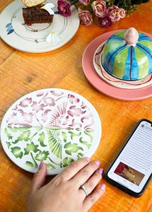 2 Designer Ceramic Floral Plate Set