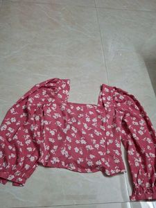 pink Floral Print Long Sleeve Top