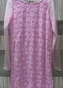 Beautiful Mirror Work Chikankari Baby Pink Kurti