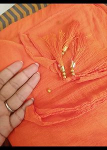 Orange beads work duptta