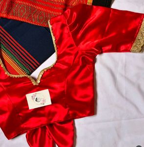 Satin Blouse with Lace Work Bow Style