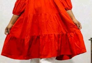 Combo Of Red Mini Dress And Puff Sleeves Kurti