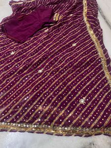 Designer Maroon Sequins Work Saree with Matching R