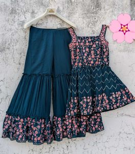 🌸 Elegant Teal Embroidered Sharara Set 🌸