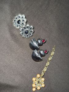 Oxidized Earrings with free Maang Tikka
