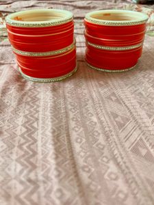 Red &amp; Rhinestone Chura Set