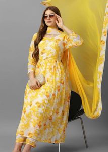 Beautiful yellow printed, Anarkali dress