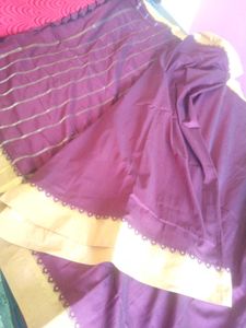Marron With Gold Border Saree