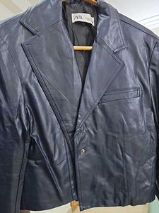 ZARA Navy Blue Faux Leather Jacket