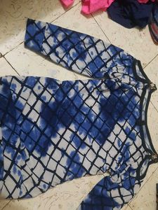 Blue &amp; White Cold Shoulder Top